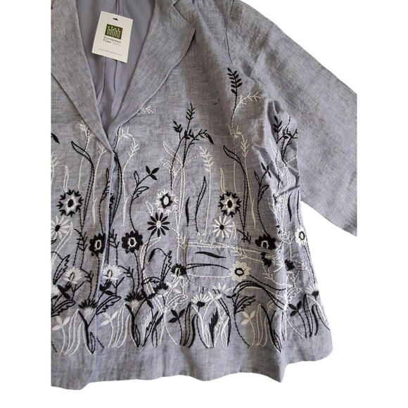 NWT Coldwater Creek Jacket Blazer‎ Women's XL Blue Linen Floral Embroidered Work - Picture 4 of 12